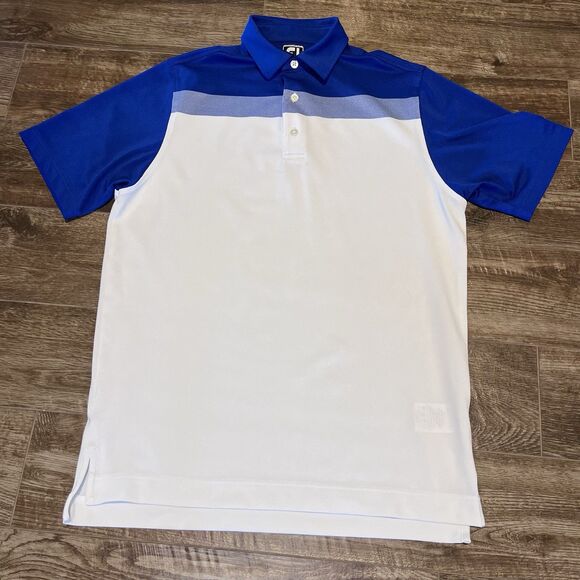 FootJoy Golf Polo Mens XL Blue White Colorblock Short Sleeve Performance Logo - Picture 2 of 8